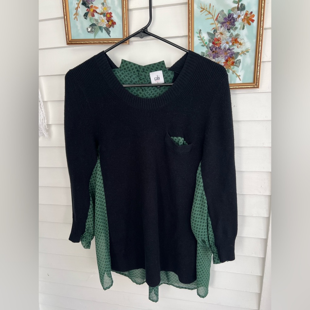 CAbi black and green sweater blouse
